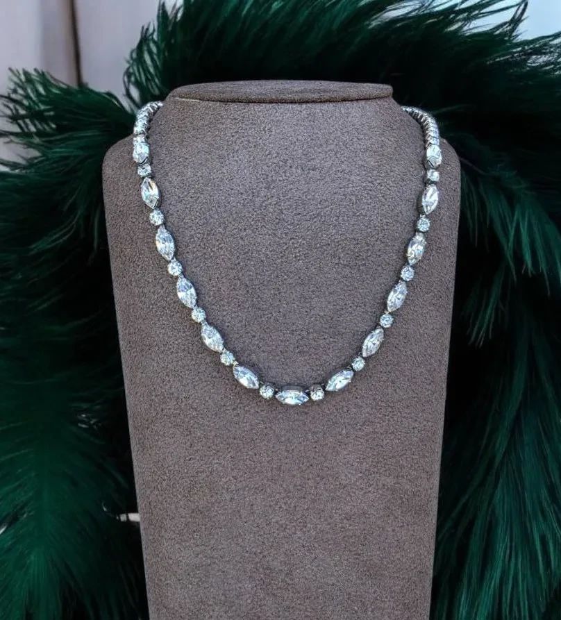 Vintage WEISS Signed Rhinestone Necklace Clear Crystal Silver Tone 1950s