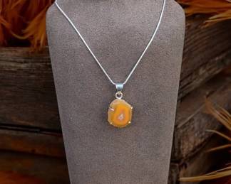 Orange Botswana Druzy Slice Necklace