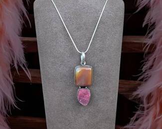 Sardonyx with Pink Quartz Druzy Slice Necklace
