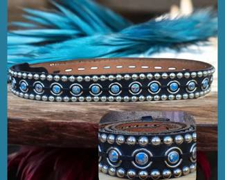 Vintage Leather Western Studded Belt with Stones 40 Inches