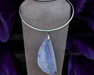 Purple Abstract Agate Slice Choker Necklace
