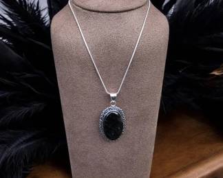 Silver Obsidian Pendant Necklace