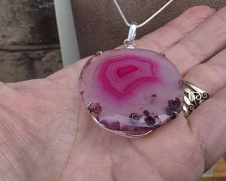 Pink Botswana Druzy Pendant Necklace