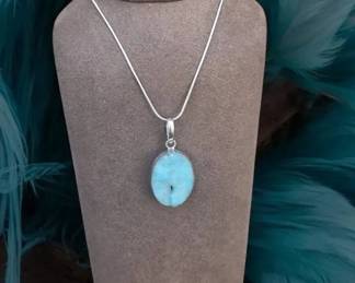 Oval Blue Titanium Druzy Slice Necklace