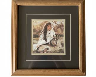Maija 'Aspen Gold' Native American Maiden and Wolf Print