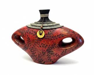 Decorative Ceramic Vessel with Cut-Out Handles