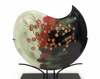 Gilde Glasart Crescent Moon Fused Glass Vase on Metal Stand