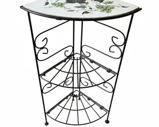Wrought Iron Three-Tier Corner Plant Stand with Tile Top