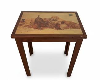 Vintage Decorative Puppy Print End Table