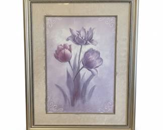 Decorative Floral Tulip Print in Silver-Tone Frame