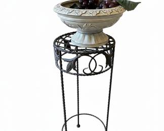 Wrought Iron Plant Stand with Decorative Ceramic Bowl