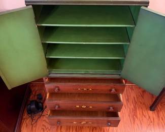 Jacobean hand painted cabinet by Revell&Co. 24”w 14”d 44.5”t