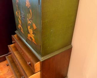 Jacobean hand painted cabinet by Revell&Co. 24”w 14”d 44.5”t
