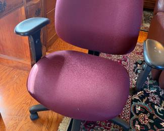2) Burgundy Task Chairs, adjustable height and seat back $125.00 each. 29”w 20”d 42”t