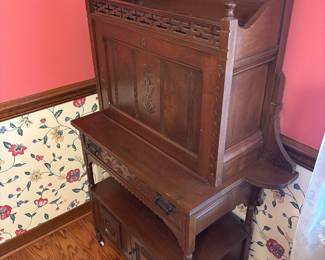 Victorian drop front lady’s secretary $ 450.00.   36”w 16”d 57”t