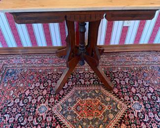 Eastlake Marble Top Table $250.00. 30.5”w 21.5”d 28.5”t.