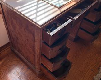 9 drawer wood desk 42”w 21”d 30”t