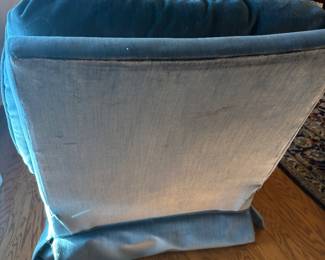 Blue faux suede Rocker/Recliner.  $ 150.00.      34”w 32”d 37”t