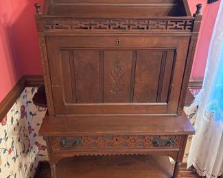 Victorian drop front lady’s secretary $ 450.00.   36”w 16”d 57”t