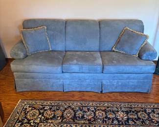 Craft master NC, Blue faux suede Sofa. $ 350.00.   82”L 36”D 35”T