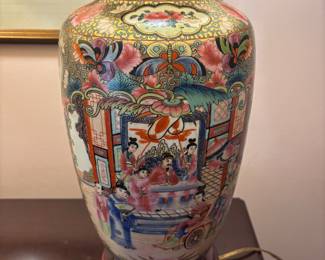 Porcelain Asian Lamps (2) $200.00 pair.  9” diameter 33” t