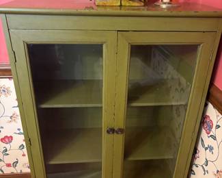 Wood bookcase with glass doors. $160.00.   30”w 12”d 43”t