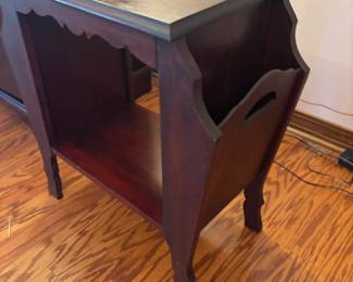 Dark wood magazine Table $85.00.  23”w 12”d 24”t