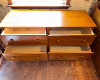 Wood double dresser 4 drawers $200.00. 49.5”w 17.5”d 21” t