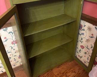 Wood bookcase with glass doors. $160.00.   30”w 12”d 43”t