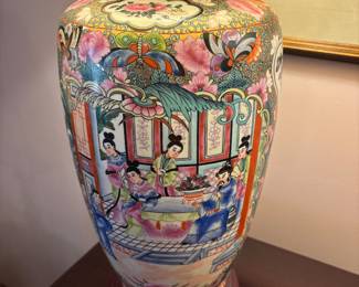 Porcelain Asian Lamps (2) $200.00 pair.  9” diameter 33” t