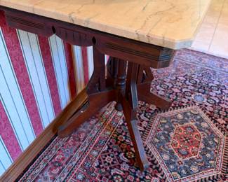 Eastlake Marble Top Table $250.00. 30.5”w 21.5”d 28.5”t.