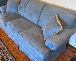 Craft master NC, Blue faux suede Sofa. $ 350.00.   82”L 36”D 35”T