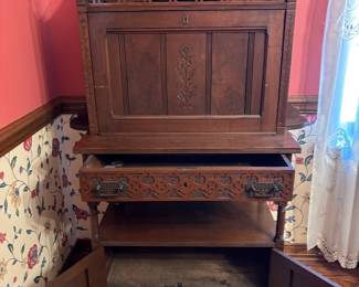 Victorian drop front lady’s secretary $ 450.00.   36”w 16”d 57”t