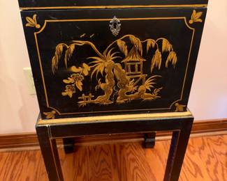 Chinese Black lacquer Chinoiserie Storage Chest $150.00. 16”w 12”d 27”t