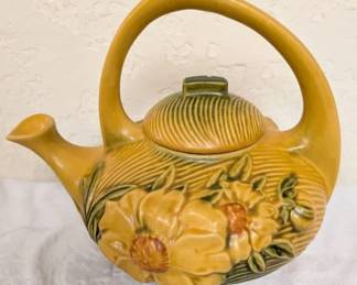 Vintage Roseville Pottery Teapot Peony Flower