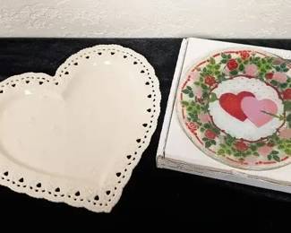 Peggy Karr Glass Plate Hearts  Roses  Dream Lace Porcelain Heart Plate