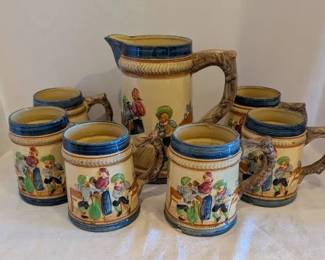 Ceramic Beer Stein Pitcher  Six Mugs Made in Japan