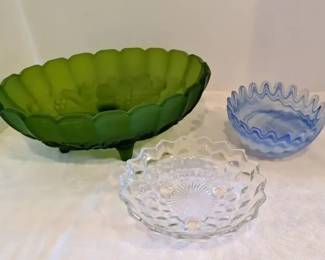 Vintage Murano Glass, Indiana Green Frosted Glass  More