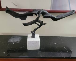 Uttermost, Black Label Clavicle Rex Sculpture. Iron on a marble base, 23” Wide and approx 14” Tall.