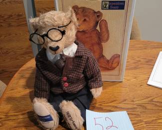 1996 Cooperstown Bear, George Burns Certificate and Box, Note, Glasses Broken