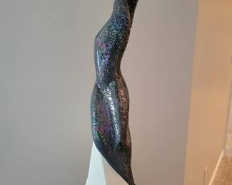3’ Black Polyresin Pedestal, 10” Diameter with 31” Slip Cast Ceramic female figure. Vintage 1990’s