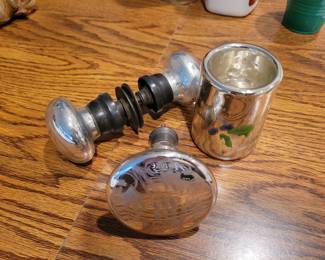 Antique Mercury Glass items, Door Handles, Tie Back and a handled Cup