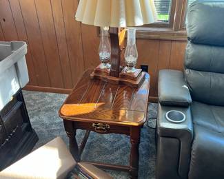 Table and lamp and albums