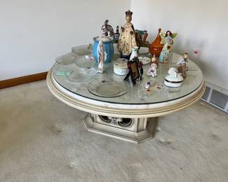 Vintage collectibles and marble table.