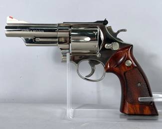 Smith & Wesson 29-3 .44 Mag 6-Shot Revolver SN# AHH4156, Nickel Plated, 4" Bbl, Factory Target Grips, Target Hammer And Trigger, Adjustable Rear Sight And Orange-Insert Front Blade Sight, In Presentation Box