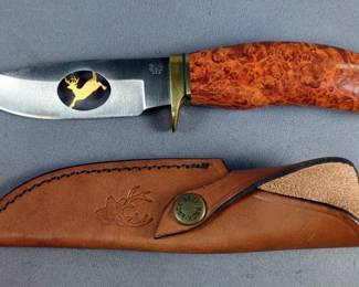 Buck Custom USA Limited Edition 4" Fixed Blade Hunting Knife With Leather Sheath, In Original Box