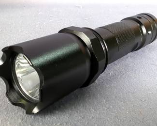 Tactical LED Flashlight, Includes Pressure Switch, Compass Back, Batteries, And Mounting Ring, In Hard Case