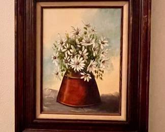 VINTAGE FRAMED ORIGINAL DAISY PAINTING
