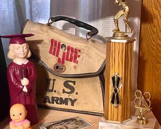 VINTAGE G I JOE BAG, VINTAGE TROPHIES