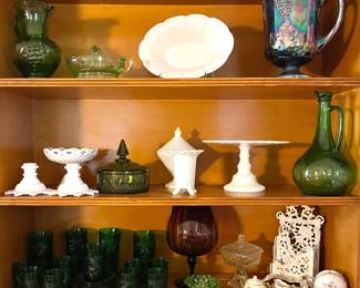MILK GLASS, CARNIVAL GLASS, EMERALD GREEN GLASSWARE